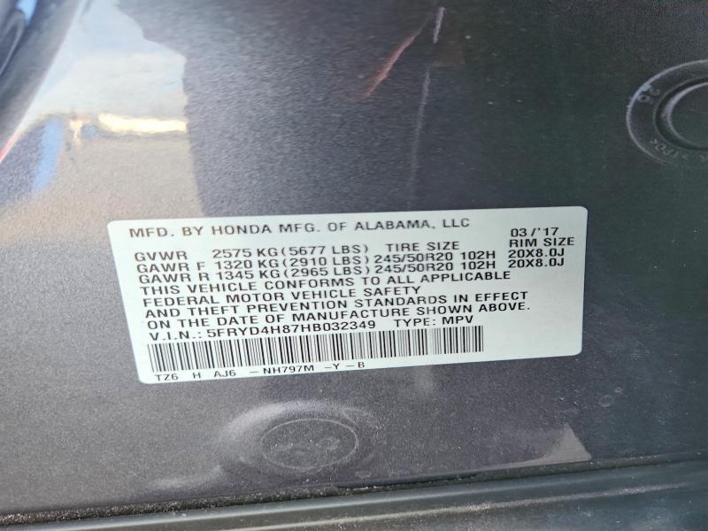 70787066 :رقم المزاد ، 5FRYD4H87HB032349 vin ، 2017 Acura Mdx مزاد بيع
