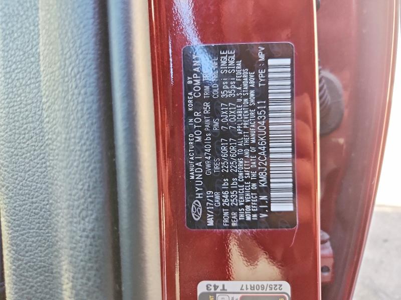 68364066 :رقم المزاد ، KM8J2CA46KU043511 vin ، 2019 Hyundai Tucson مزاد بيع
