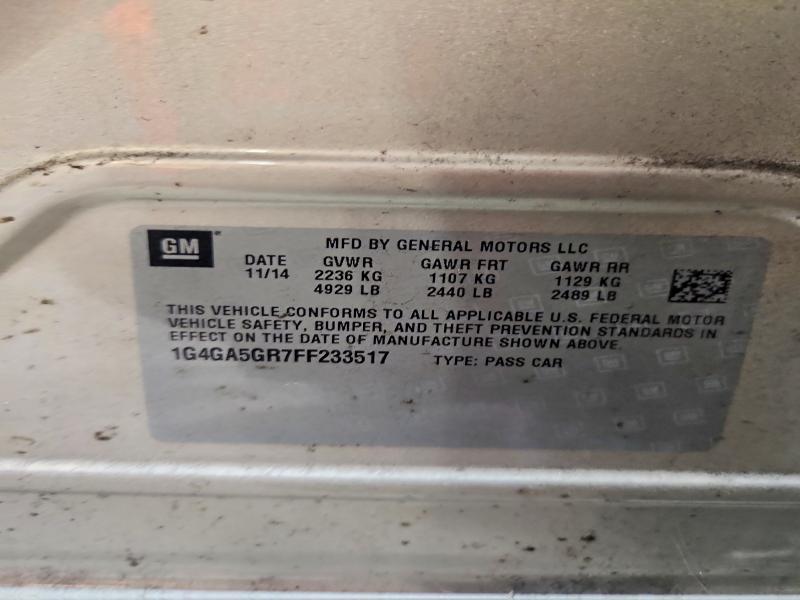 70017776 :رقم المزاد ، 1G4GA5GR7FF233517 vin ، 2015 Buick Lacrosse مزاد بيع