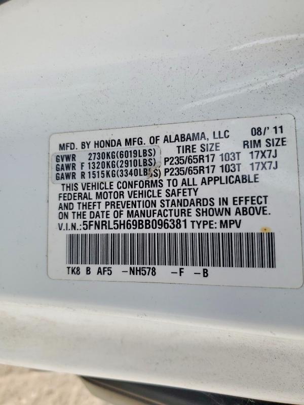 68696236 :رقم المزاد ، 5FNRL5H69BB096381 vin ، 2011 Honda Odyssey مزاد بيع