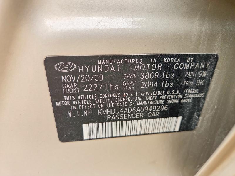 2010 Hyundai Elantra მანქანა იყიდება აუქციონზე, vin: KMHDU4AD6AU949296, აუქციონის ნომერი: 68391676