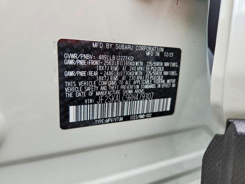 2024 Subaru Forester მანქანა იყიდება აუქციონზე, vin: JF2SKALC9RH479307, აუქციონის ნომერი: 67413636