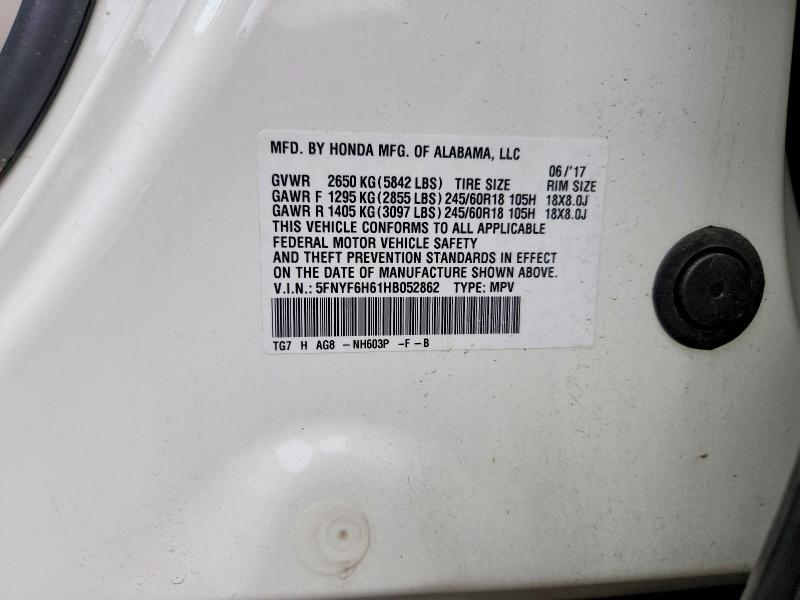 Продаж на аукціоні авто 2017 Honda Pilot, vin: 5FNYF6H61HB052862, номер лоту: 70520426