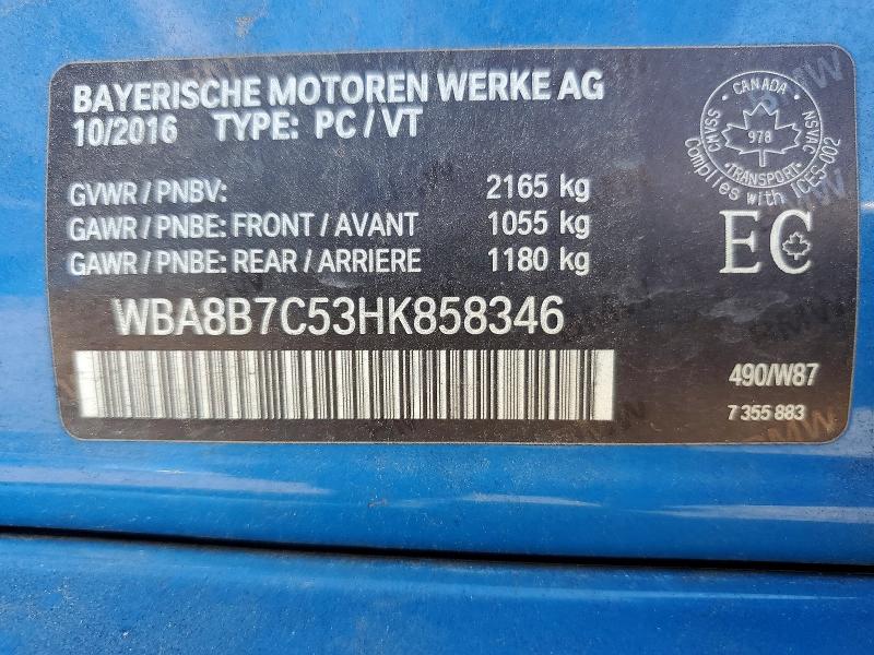 69205566 :رقم المزاد ، WBA8B7C53HK858346 vin ، 2017 Bmw 340 مزاد بيع