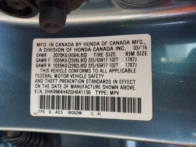 Aukcja sprzedaży 2016 Honda Cr-v, vin: 2HKRM4H42GH641156, numer aukcji: 68057226