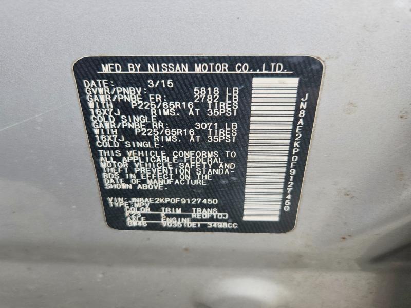 Aukcja sprzedaży 2015 Nissan Quest, vin: JN8AE2KP0F9127450, numer aukcji: 70219946