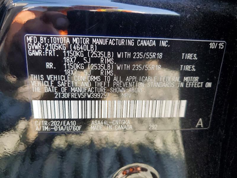 Aukcja sprzedaży 2015 Toyota Rav4, vin: 2T3DFREV5FW399257, numer aukcji: 67415166