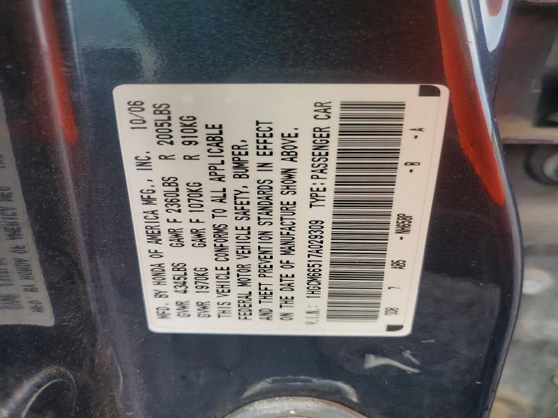 Aukcja sprzedaży 2007 Honda Accord, vin: 1HGCM66517A029309, numer aukcji: 68104996