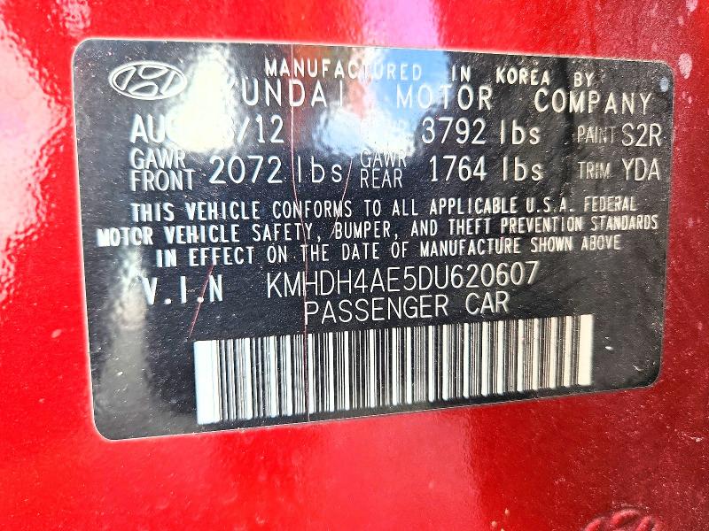 2013 Hyundai Elantra მანქანა იყიდება აუქციონზე, vin: KMHDH4AE5DU620607, აუქციონის ნომერი: 68822506