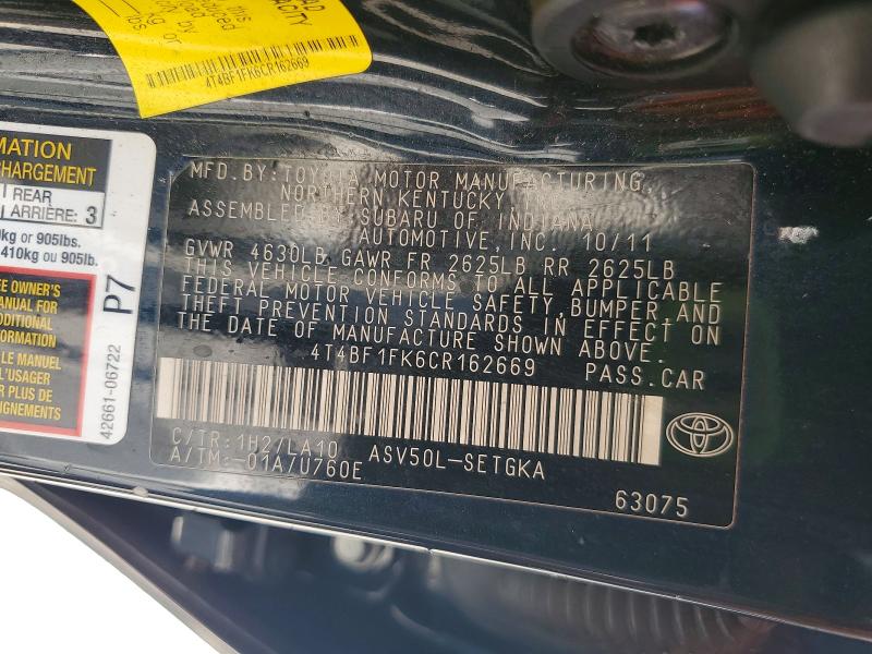 2012 Toyota Camry მანქანა იყიდება აუქციონზე, vin: 4T4BF1FK6CR162669, აუქციონის ნომერი: 70294206