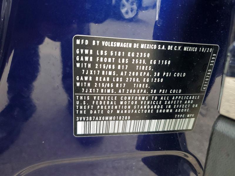 67512506 :رقم المزاد ، 3VV3B7AX6MM018289 vin ، 2021 Volkswagen Tiguan مزاد بيع