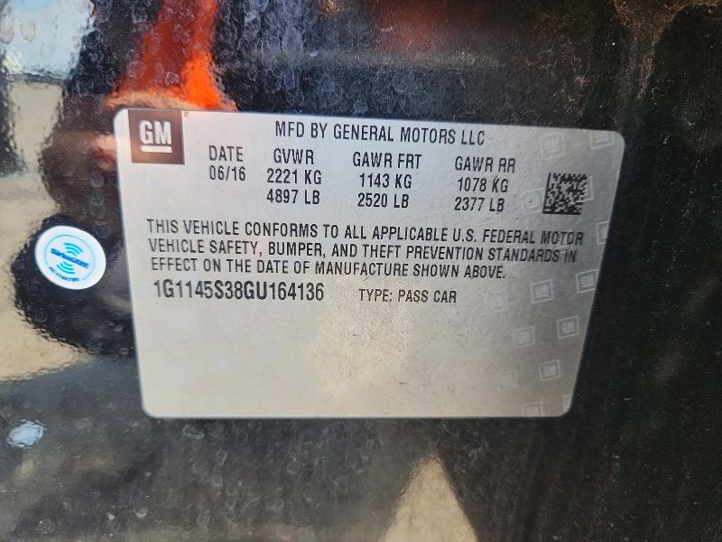 Aukcja sprzedaży 2016 Chevrolet Impala, vin: 1G1145S38GU164136, numer aukcji: 69592406