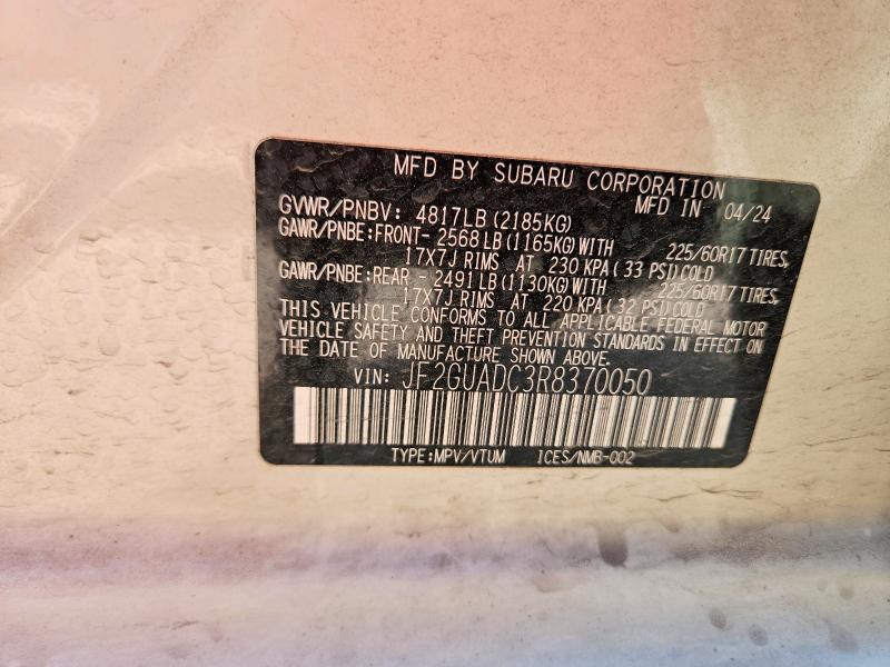 68496156 :رقم المزاد ، JF2GUADC3R8370050 vin ، 2024 Subaru Crosstrek مزاد بيع