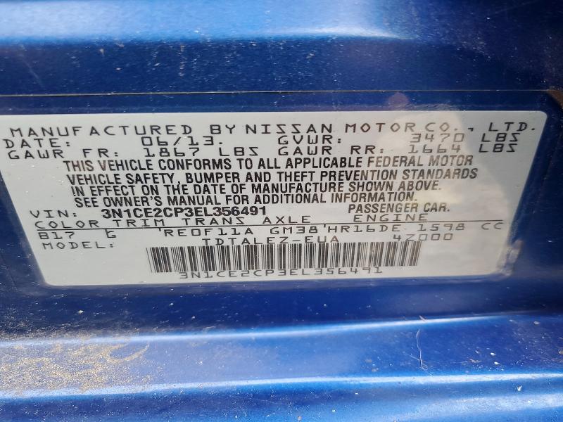 69624156 :رقم المزاد ، 3N1CE2CP3EL356491 vin ، 2014 Nissan Versa Note مزاد بيع