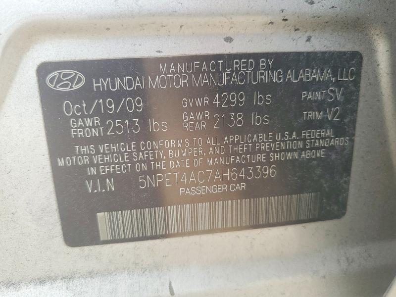 2010 Hyundai Sonata მანქანა იყიდება აუქციონზე, vin: 5NPET4AC7AH643396, აუქციონის ნომერი: 68381196