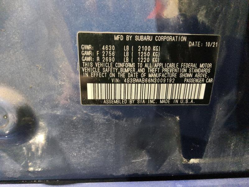 Aukcja sprzedaży 2022 Subaru Legacy, vin: 4S3BWAB66N3009192, numer aukcji: 64341886