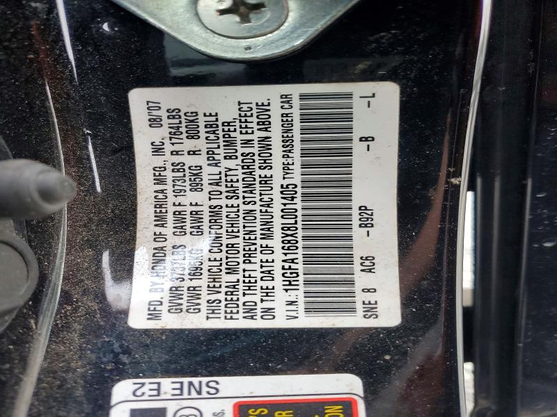 Продаж на аукціоні авто 2008 Honda Civic, vin: 1HGFA168X8L001405, номер лоту: 68579256