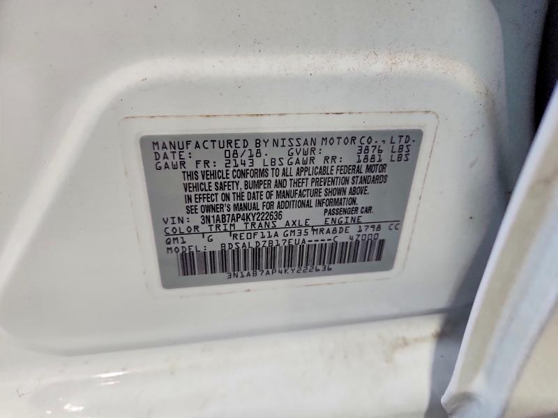 67381036 :رقم المزاد ، 3N1AB7AP4KY222636 vin ، 2019 Nissan Sentra مزاد بيع
