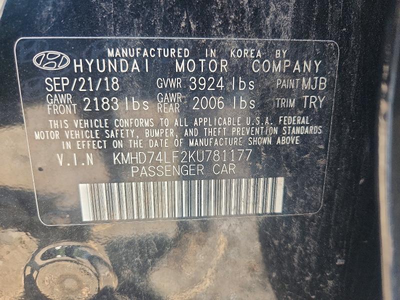 Aukcja sprzedaży 2019 Hyundai Elantra, vin: KMHD74LF2KU781177, numer aukcji: 69614726