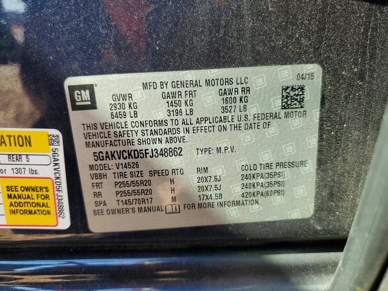 67239306 :رقم المزاد ، 5GAKVCKD5FJ348862 vin ، 2015 Buick Enclave مزاد بيع