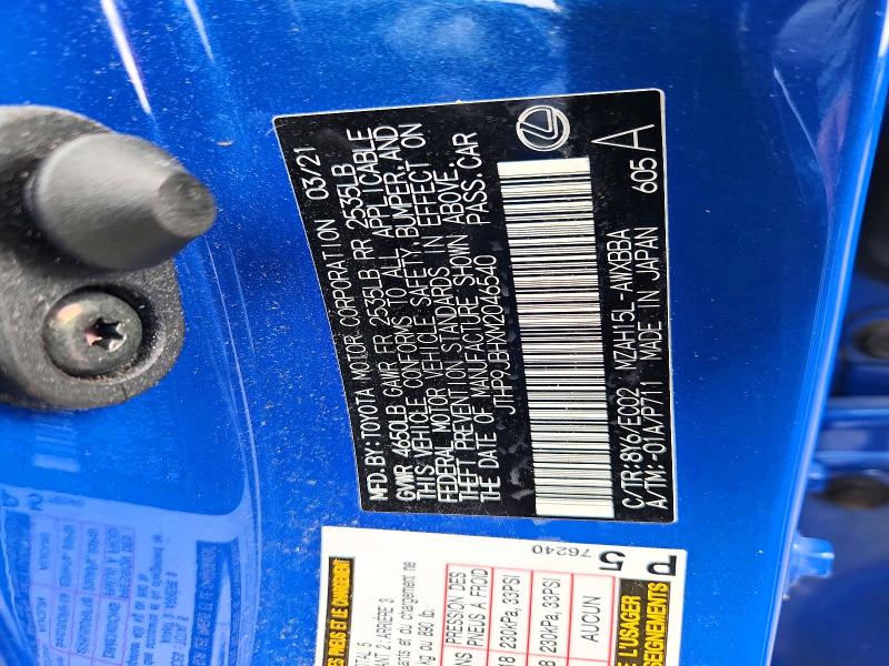 2021 Lexus Ux მანქანა იყიდება აუქციონზე, vin: JTHP9JBHXM2046540, აუქციონის ნომერი: 66542776