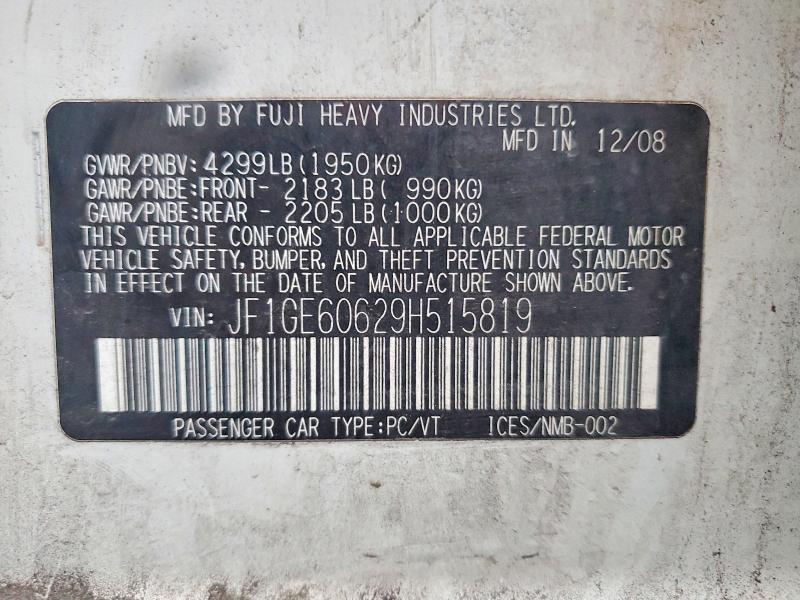 2009 Subaru Impreza მანქანა იყიდება აუქციონზე, vin: JF1GE60629H515819, აუქციონის ნომერი: 68853536