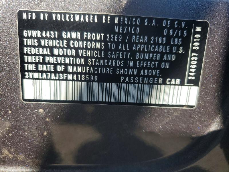 68334856 :رقم المزاد ، 3VWLA7AJ3FM418596 vin ، 2015 Volkswagen Jetta مزاد بيع