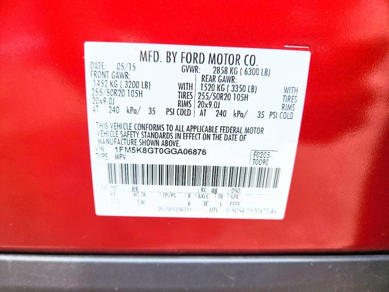 2016 Ford Explorer მანქანა იყიდება აუქციონზე, vin: 1FM5K8GT0GGA06876, აუქციონის ნომერი: 67272616