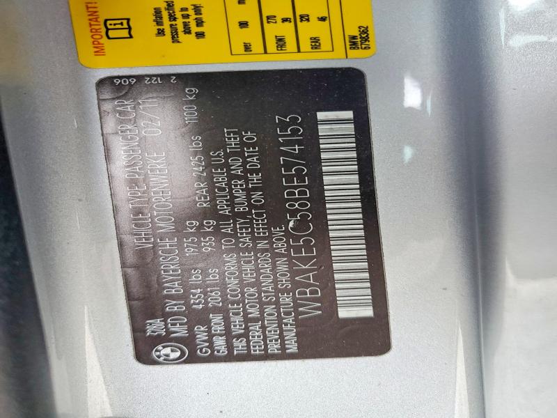 71618636 :رقم المزاد ، WBAKE5C58BE574153 vin ، 2011 Bmw 328 مزاد بيع