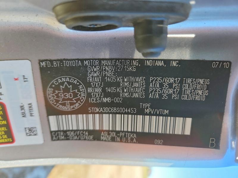 69613216 :رقم المزاد ، 5TDKA3DC6BS004453 vin ، 2011 Toyota Sienna مزاد بيع