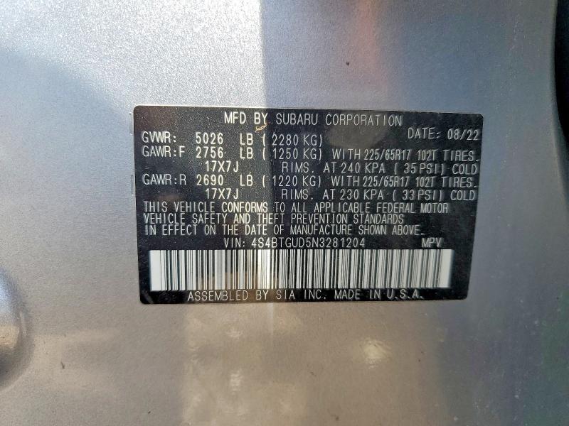 Aukcja sprzedaży 2022 Subaru Outback, vin: 4S4BTGUD5N3281204, numer aukcji: 67595856