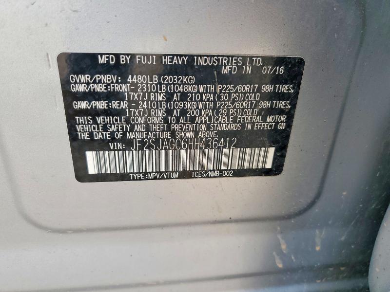 Aukcja sprzedaży 2017 Subaru Forester, vin: JF2SJAGC6HH436412, numer aukcji: 68749716