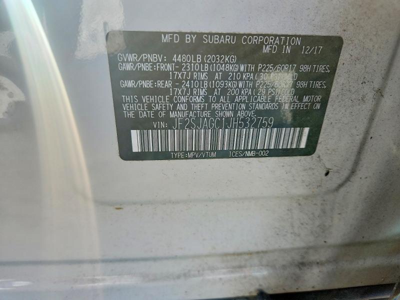 Aukcja sprzedaży 2018 Subaru Forester, vin: JF2SJAGC1JH532759, numer aukcji: 67185386