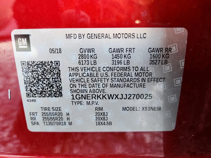 Продаж на аукціоні авто 2018 Chevrolet Traverse, vin: 1GNERKKWXJJ270025, номер лоту: 70653446