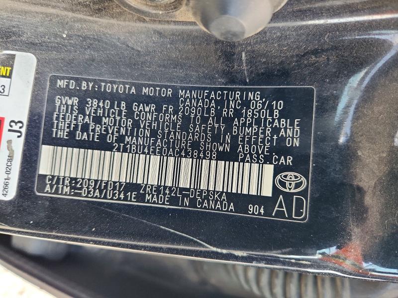 Продаж на аукціоні авто 2010 Toyota Corolla, vin: 2T1BU4EE0AC438498, номер лоту: 69627236