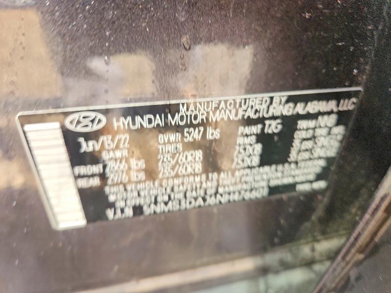 2022 Hyundai Santa Fe მანქანა იყიდება აუქციონზე, vin: 5NMS3DAJ6NH476601, აუქციონის ნომერი: 68263266