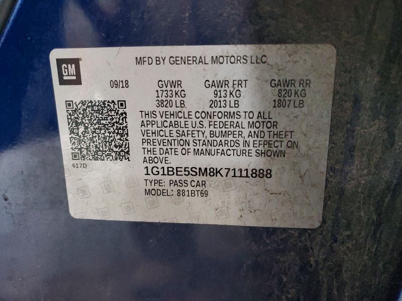 2019 Chevrolet Cruze მანქანა იყიდება აუქციონზე, vin: 1G1BE5SM8K7111888, აუქციონის ნომერი: 69561536