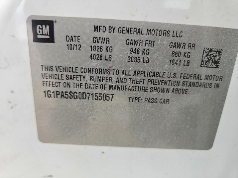 62009796 :رقم المزاد ، 1G1PA5SG0D7155057 vin ، 2013 Chevrolet Cruze مزاد بيع