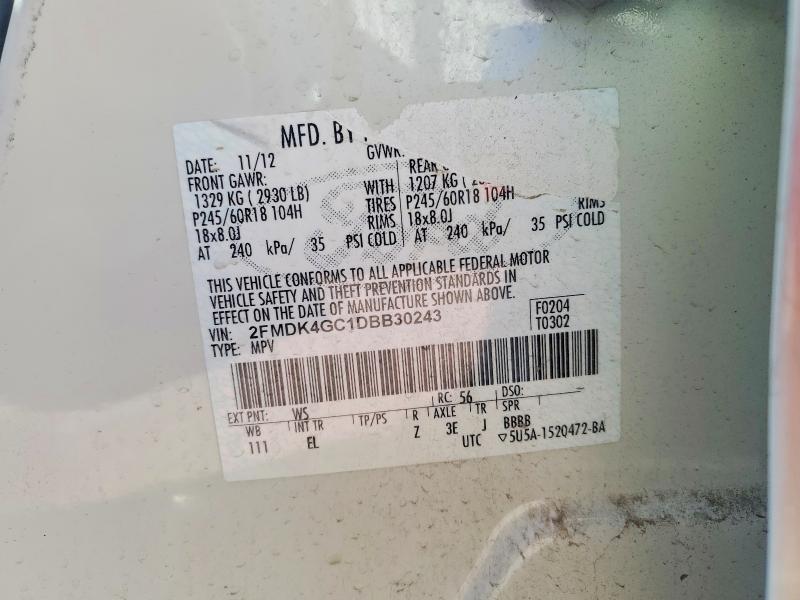 68450336 :رقم المزاد ، 2FMDK4GC1DBB30243 vin ، 2013 Ford Edge مزاد بيع