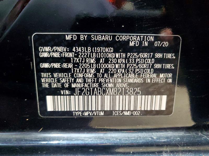 Aukcja sprzedaży 2021 Subaru Crosstrek, vin: JF2GTABCXM8213825, numer aukcji: 68803276