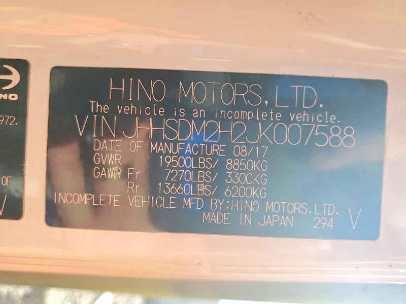 69446816 :رقم المزاد ، JHHSDM2H2JK007588 vin ، 2018 Hino 195 مزاد بيع