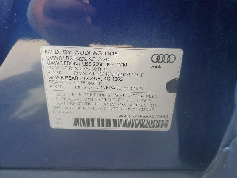 Продаж на аукціоні авто 2017 Audi Q5, vin: WA1C2AFP3HA048688, номер лоту: 68386636