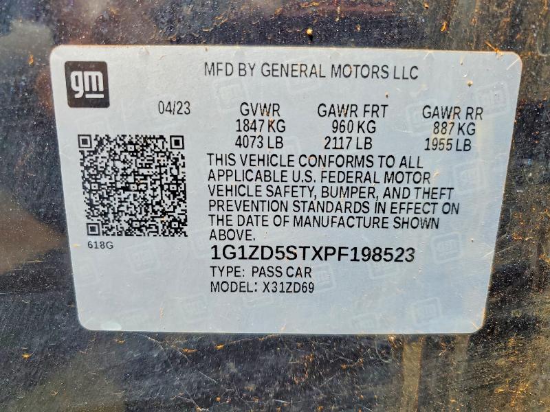 Aukcja sprzedaży 2023 Chevrolet Malibu, vin: 1G1ZD5STXPF198523, numer aukcji: 68095776