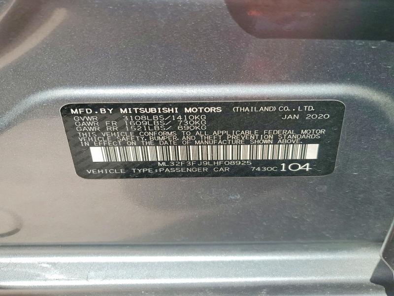 Aukcja sprzedaży 2020 Mitsubishi Mirage, vin: ML32F3FJ9LHF08925, numer aukcji: 68971726