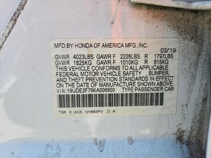 66510516 :رقم المزاد ، 19UDE2F76KA006600 vin ، 2019 Acura Ilx مزاد بيع