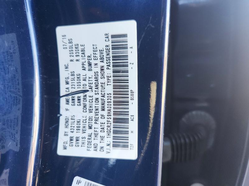Продажа на аукционе авто 2017 Honda Accord, vin: 1HGCR2F59HA009305, номер лота: 68982606