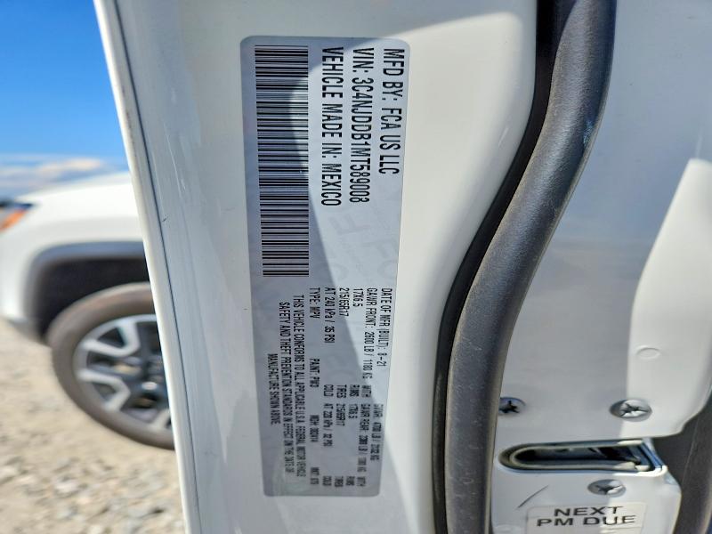 67143186 :رقم المزاد ، 3C4NJDDB1MT589008 vin ، 2021 Jeep Compass مزاد بيع