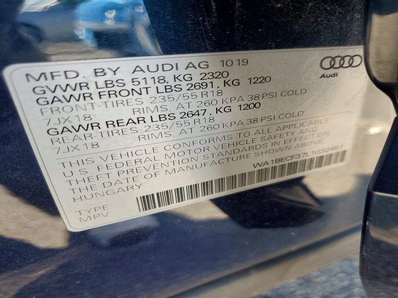 2020 Audi Q3 მანქანა იყიდება აუქციონზე, vin: WA1BECF37L1032451, აუქციონის ნომერი: 67594696