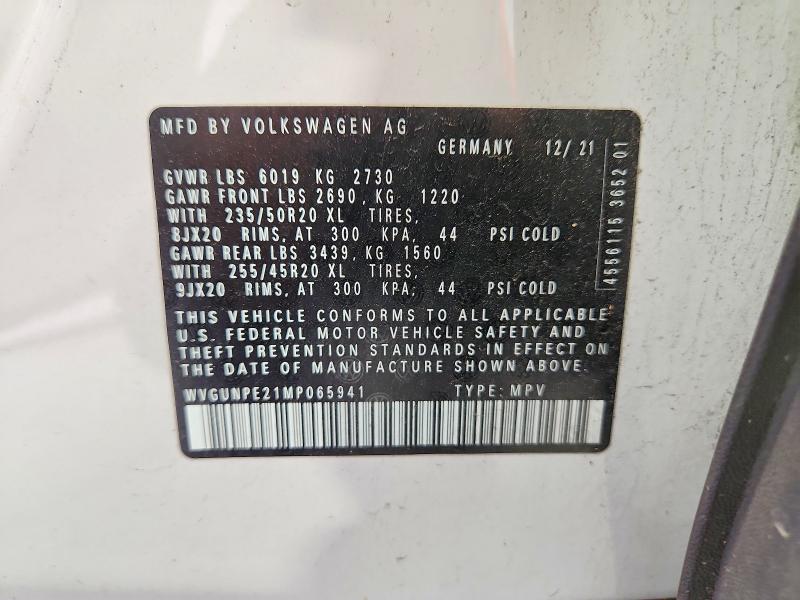 Auction sale of the 2021 Volkswagen Id.4, vin: WVGUNPE21MP065941, lot number: 67999846