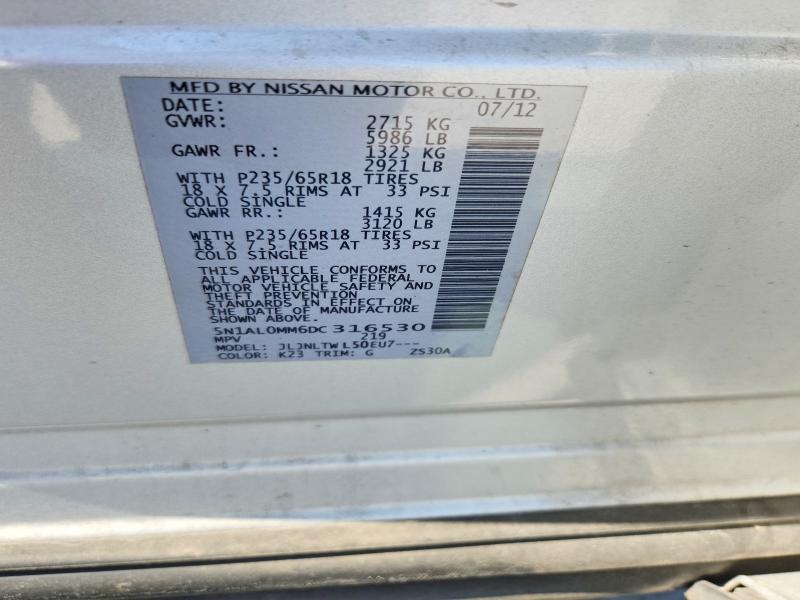 Aukcja sprzedaży 2013 Infiniti Jx35, vin: 5N1AL0MM6DC316530, numer aukcji: 68894246